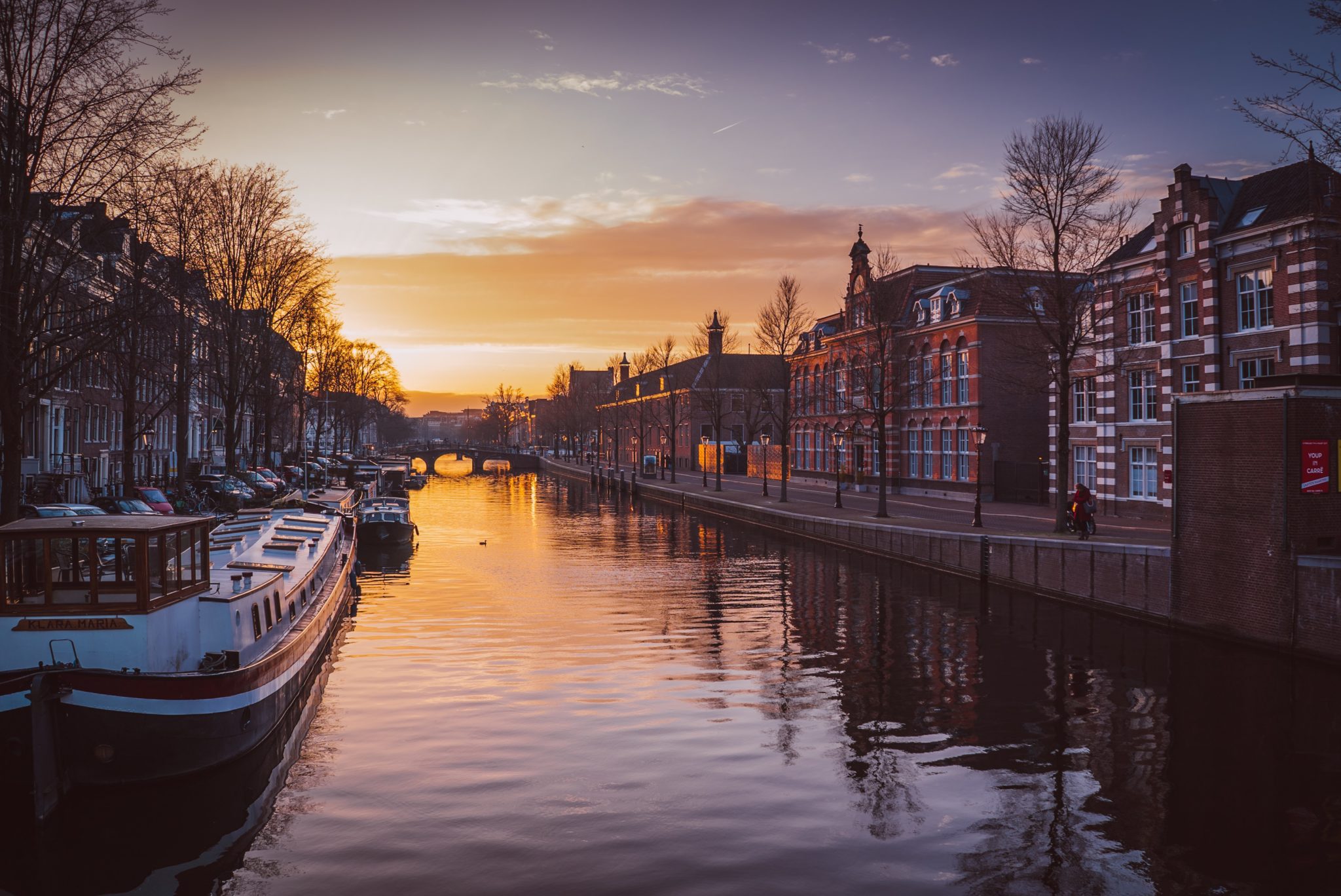 Amsterdam canal at dusk